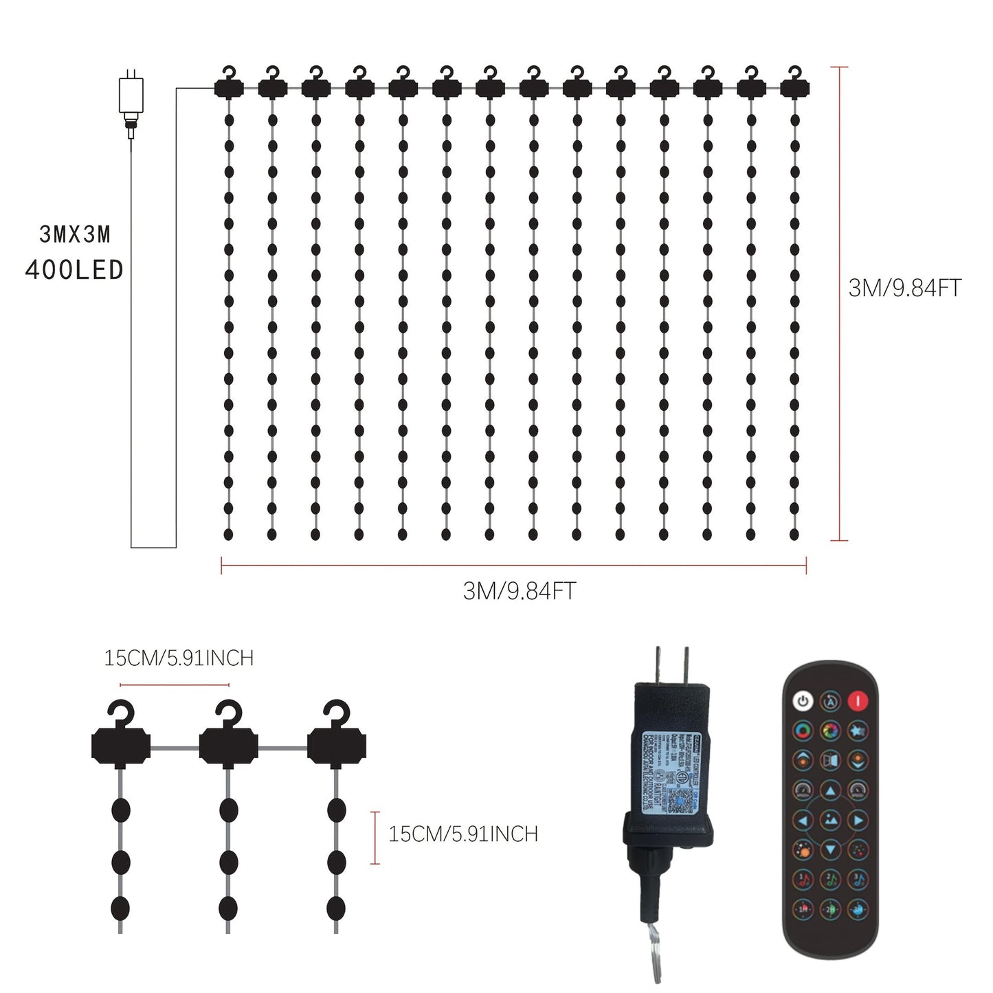 RGB Smart LED Curtain Light String, Controlled by Mobile APP, DIY Editing