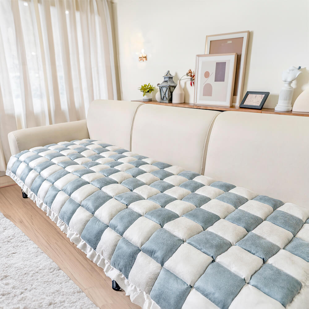 Pet Dog Mat Bed  Large Plaid Square Fuzzy Couch Cover