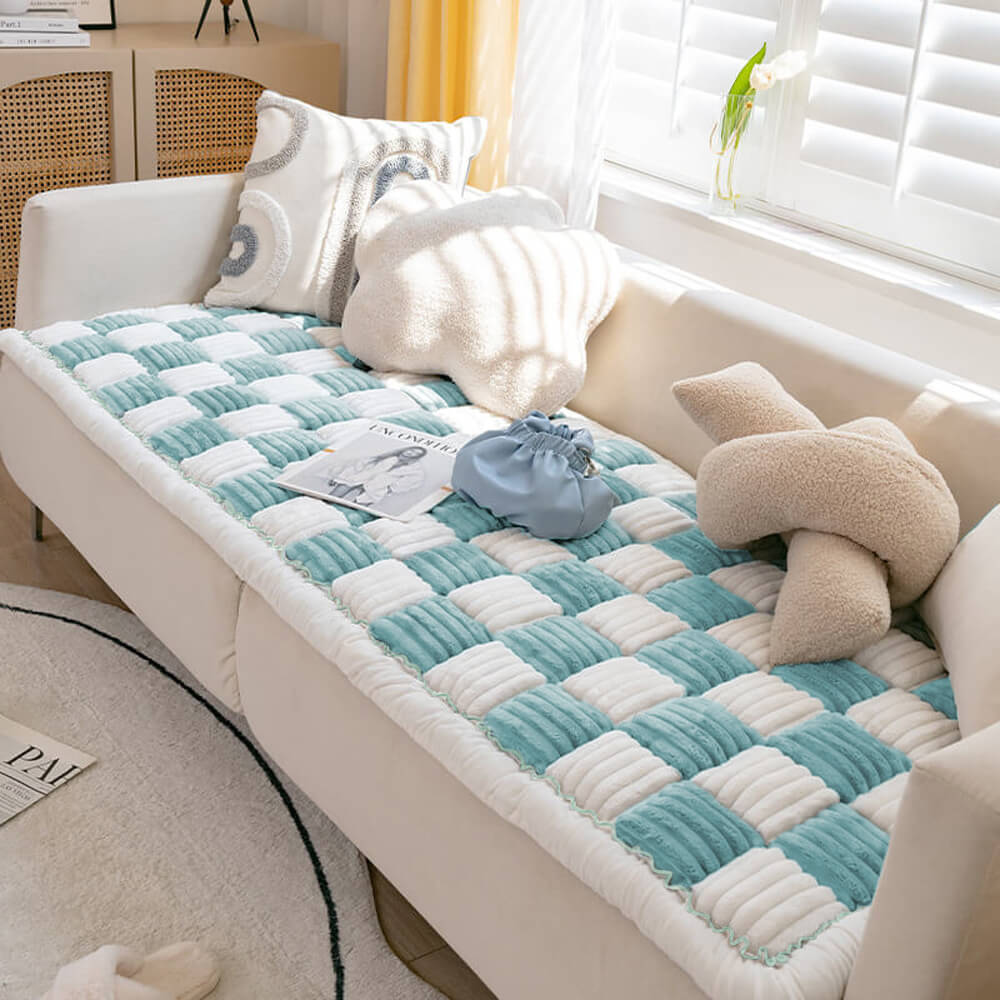 copaner Pet Dog Mat Bed  Large Plaid Square Fuzzy Couch Cover