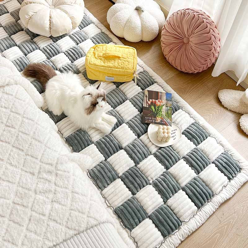 Pet Dog Mat Bed  Large Plaid Square Fuzzy Couch Cover