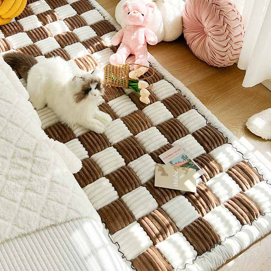 copaner Pet Dog Mat Bed  Large Plaid Square Fuzzy Couch Cover