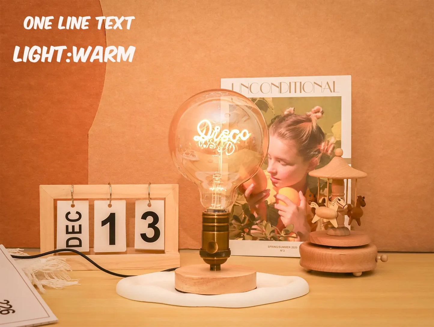 Personalized Text LED Bulb Lamp: Custom Edison Filament
