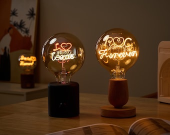 Personalized Text LED Bulb Lamp: Custom Edison Filament