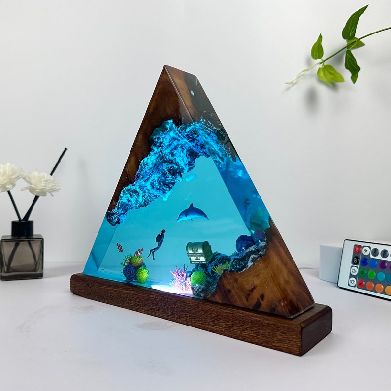 Dolphin & Diver Night Light: Handmade Ocean Resin Lamp