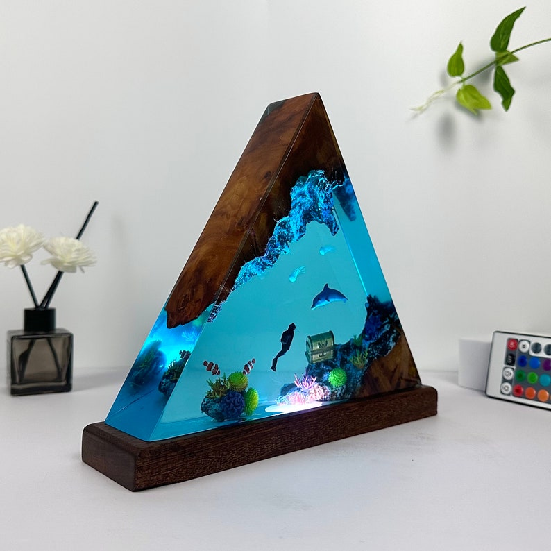 Dolphin & Diver Night Light: Handmade Ocean Resin Lamp