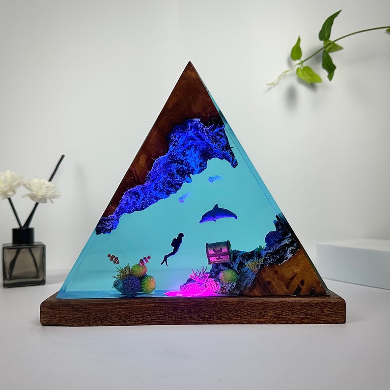 Dolphin & Diver Night Light: Handmade Ocean Resin Lamp