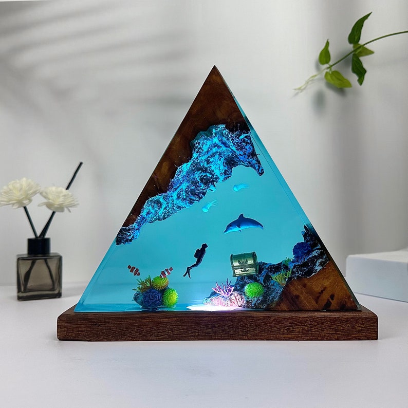 Dolphin & Diver Night Light: Handmade Ocean Resin Lamp