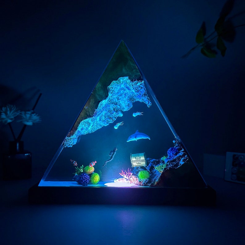 Dolphin & Diver Night Light: Handmade Ocean Resin Lamp