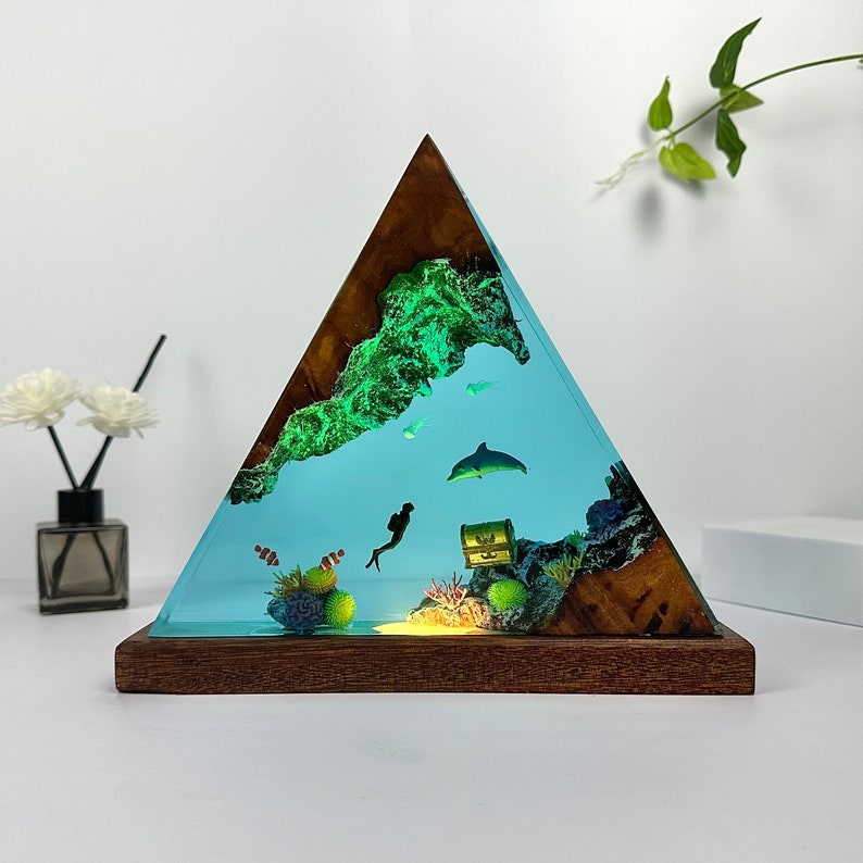 Dolphin & Diver Night Light: Handmade Ocean Resin Lamp