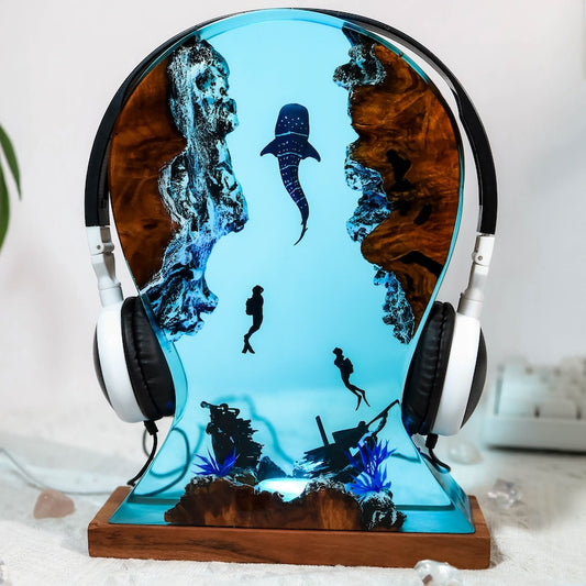 Custom headphone stand, Office Decor, Headset Artwork Holder and Resin art lamp
