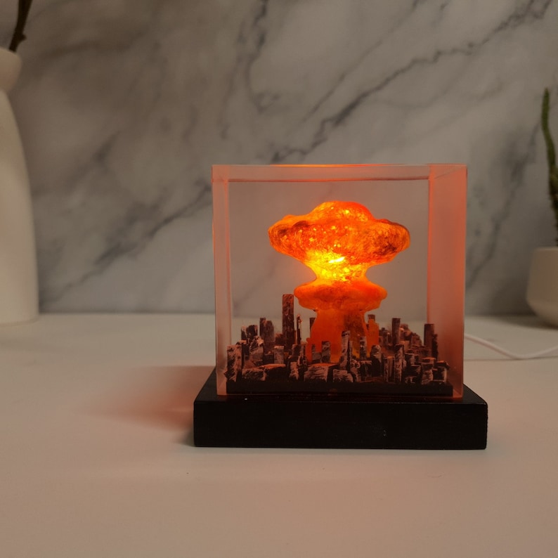 Nuclear Explosion Bomb Diorama, model LIGHT night lamp nuke fallout little boy , Atomic bomb Lamp, handmade light shade