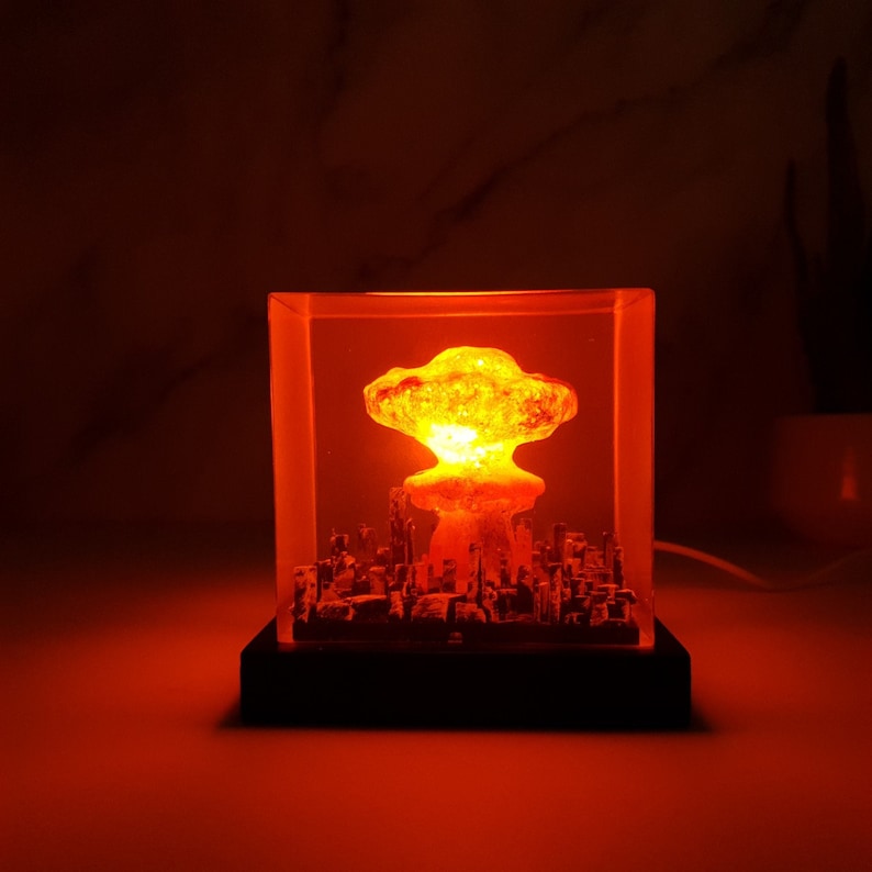 Nuclear Explosion Bomb Diorama, model LIGHT night lamp nuke fallout little boy , Atomic bomb Lamp, handmade light shade