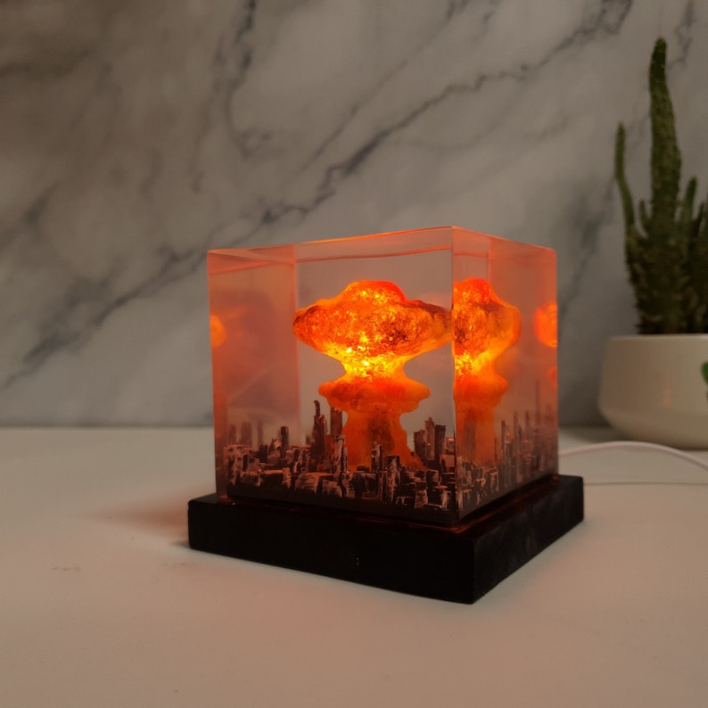 Nuclear Explosion Bomb Diorama, model LIGHT night lamp nuke fallout little boy , Atomic bomb Lamp, handmade light shade