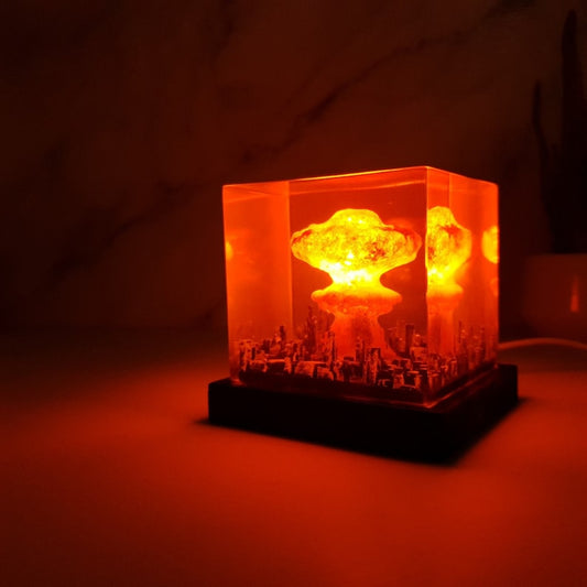 Nuclear Explosion Bomb Diorama, model LIGHT night lamp nuke fallout little boy , Atomic bomb Lamp, handmade light shade