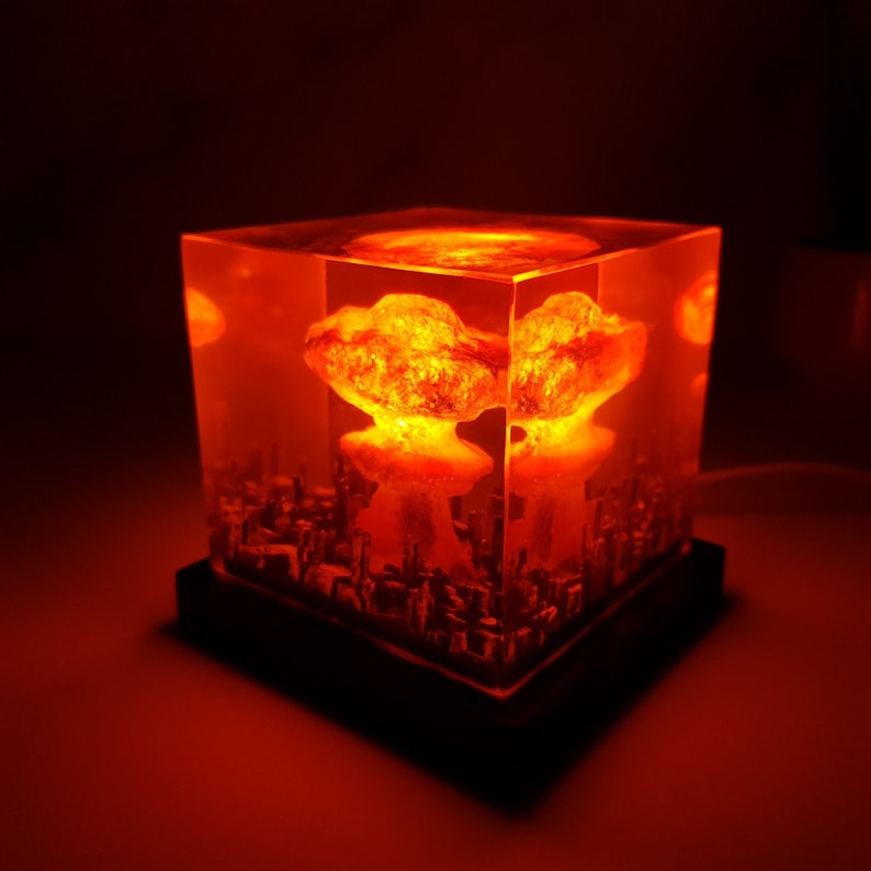 Nuclear Explosion Bomb Diorama, model LIGHT night lamp nuke fallout little boy , Atomic bomb Lamp, handmade light shade