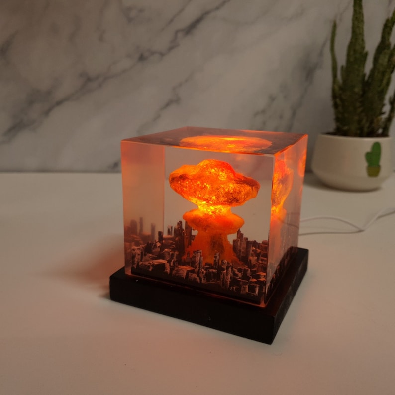 Nuclear Explosion Bomb Diorama, model LIGHT night lamp nuke fallout little boy , Atomic bomb Lamp, handmade light shade