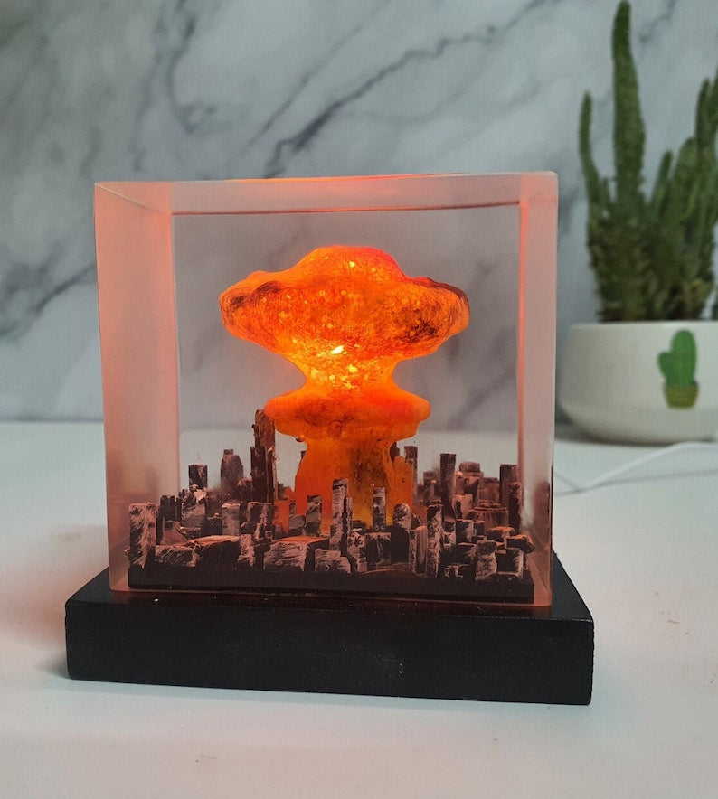 Nuclear Explosion Bomb Diorama, model LIGHT night lamp nuke fallout little boy , Atomic bomb Lamp, handmade light shade