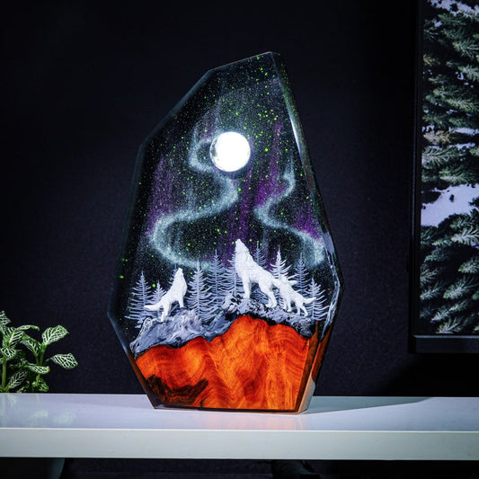 Howling Wolf in Hunter moon Night Lamp Aurora Borealis night Light