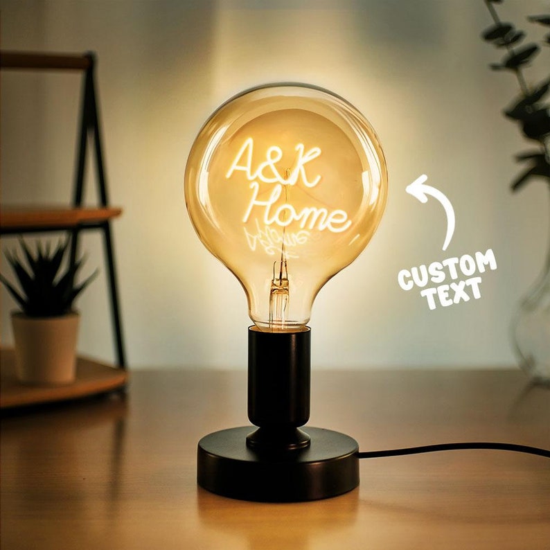 Personalized Text LED Bulb Lamp: Custom Edison Filament