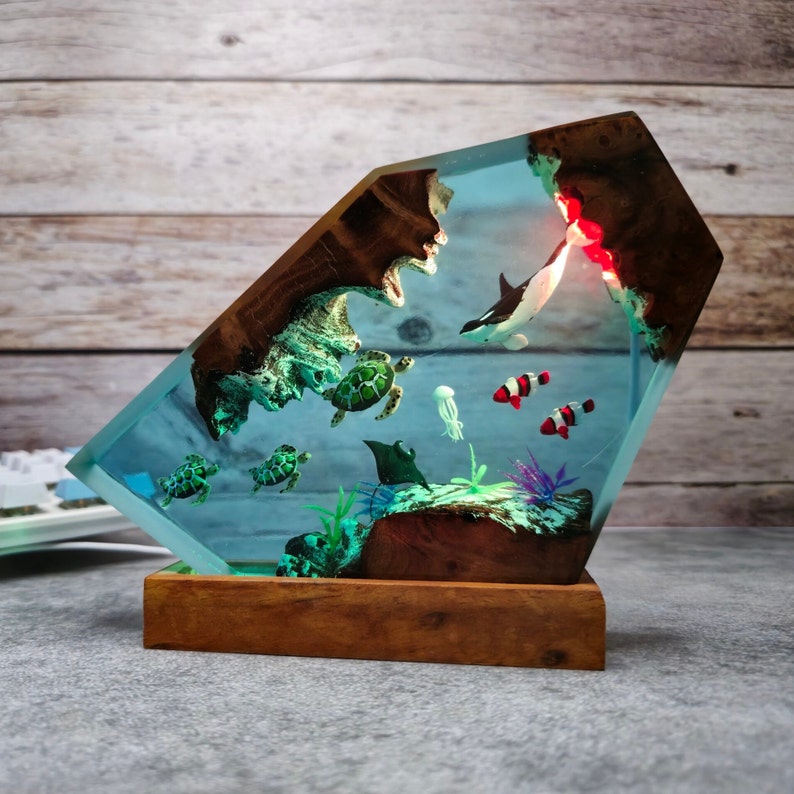 Custom Orca Shark and Turtle Resin Night Lights, Manta Ray and Jellyfish Resin Lamp, Epoxy Resin Lamp, The Turtle Hospital