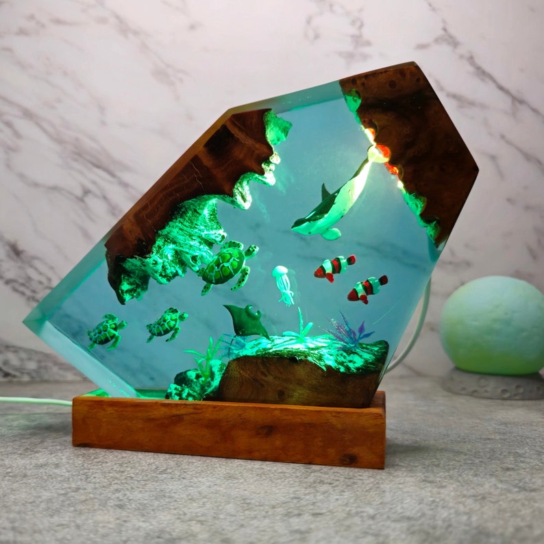 Custom Orca Shark and Turtle Resin Night Lights, Manta Ray and Jellyfish Resin Lamp, Epoxy Resin Lamp, The Turtle Hospital