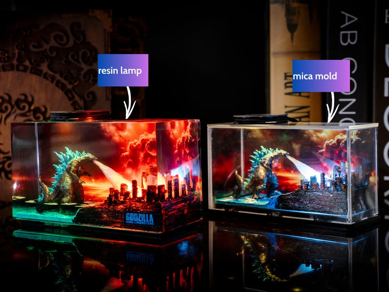 Miniature Monster Light Box – Handcrafted Godzilla Figure with LED Light, handmade gifts