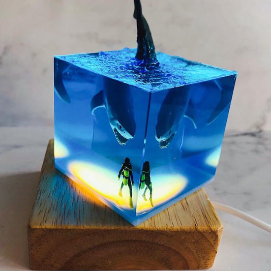 Scuba Diver Shark Resin Night Light, 5cm Personalized Ocean Night Light