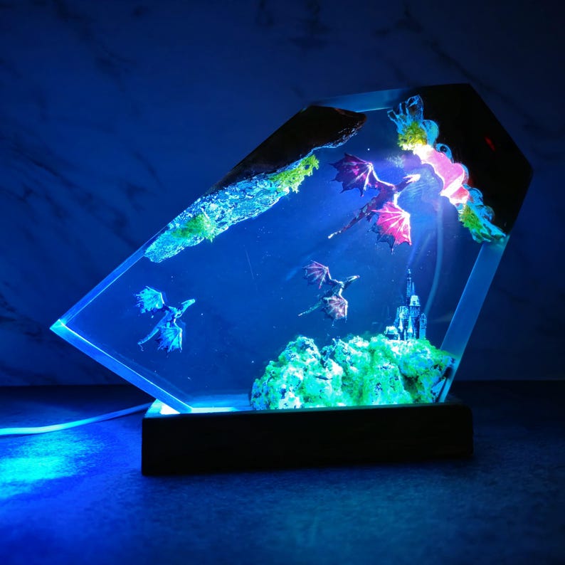 Dragon Hunter, Fire and Ice Dragon Resin Lamp, Dragon lamp