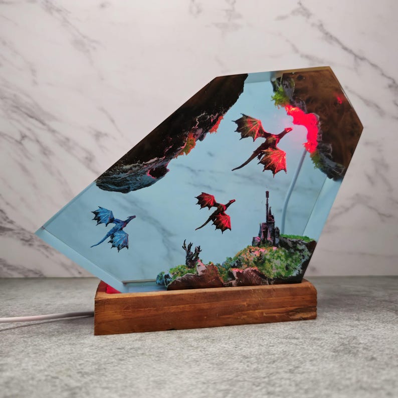 Dragon Hunter, Fire and Ice Dragon Resin Lamp, Dragon lamp