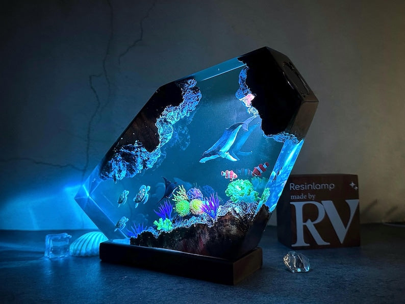 Custom Ocean Lamp, Whale, Turtle, Manta Ray Night Light, resin art