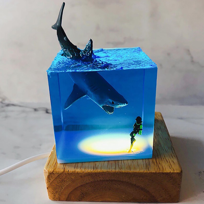 Scuba Diver Shark Resin Night Light, 5cm Personalized Ocean Night Light