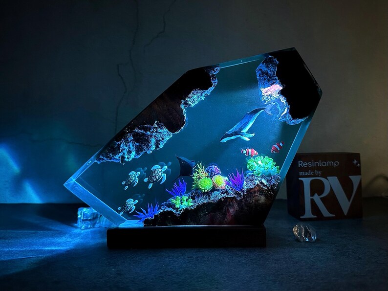 Custom Ocean Lamp, Whale, Turtle, Manta Ray Night Light, resin art