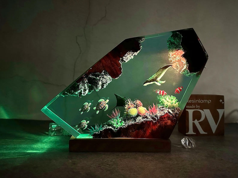 Custom Ocean Lamp, Whale, Turtle, Manta Ray Night Light, resin art
