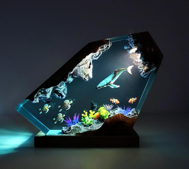 Custom Ocean Lamp, Whale, Turtle, Manta Ray Night Light, resin art