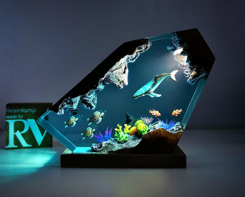 Custom Ocean Lamp, Whale, Turtle, Manta Ray Night Light, resin art