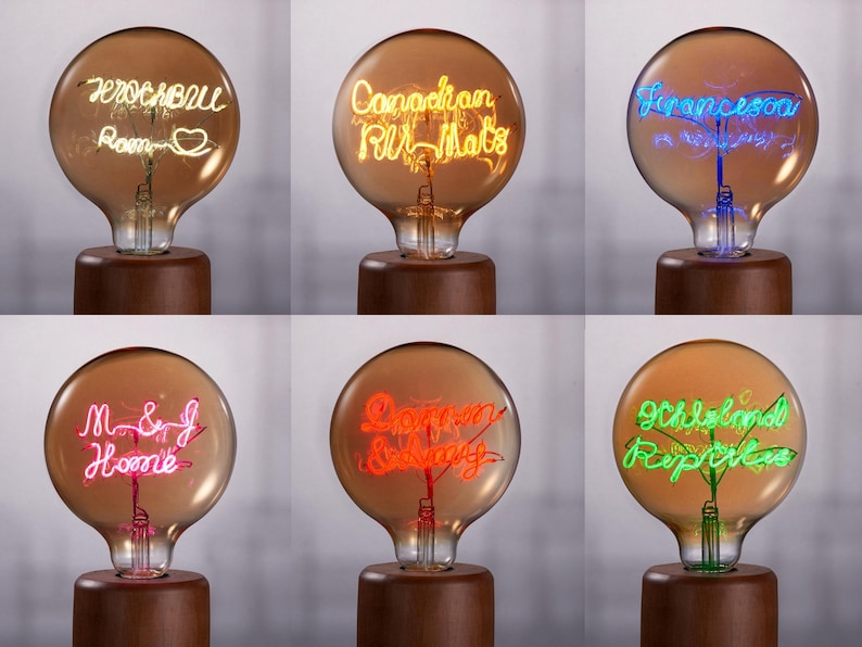 Personalized Text LED Bulb Lamp: Custom Edison Filament