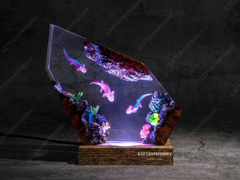 Axolotl Mexican Salamander resin night light, Ocean desk lamp