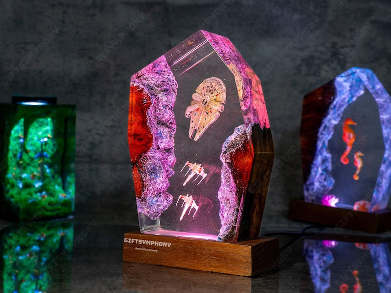 GALAXY SPACE Epoxy Resin Night Lights for bedroom, X-wing Starfighter