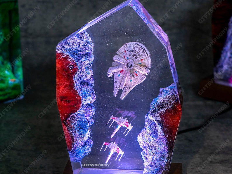 GALAXY SPACE Epoxy Resin Night Lights for bedroom, X-wing Starfighter