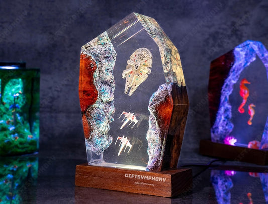 GALAXY SPACE Epoxy Resin Night Lights for bedroom, X-wing Starfighter