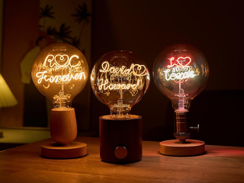 Personalized Text LED Bulb Lamp: Custom Edison Filament