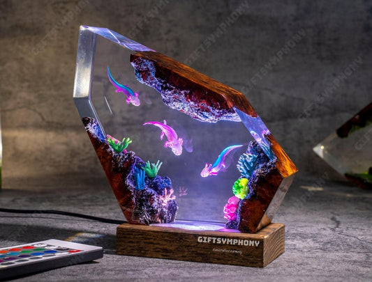 Axolotl Mexican Salamander resin night light, Ocean desk lamp