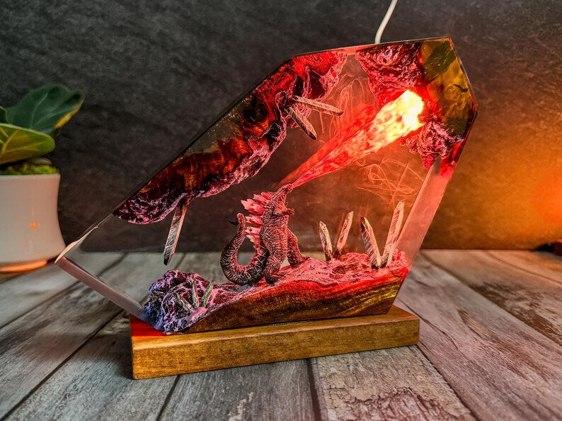 King monster resin lamp, Monster night light, Epoxy wooden lamp