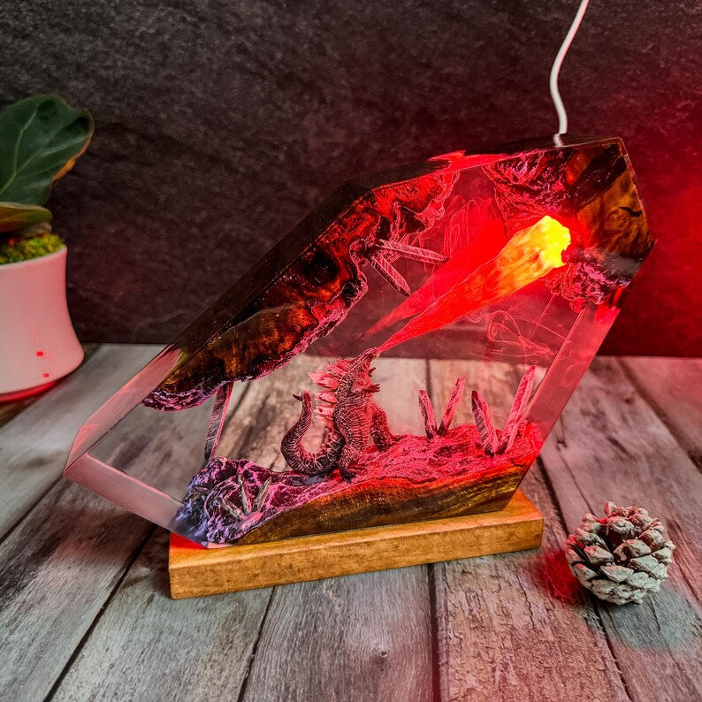 King monster resin lamp, Monster night light, Epoxy wooden lamp