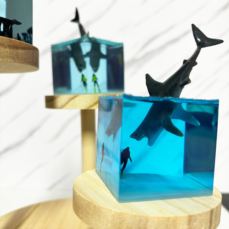 Scuba Diver Shark Resin Night Light, 5cm Personalized Ocean Night Light