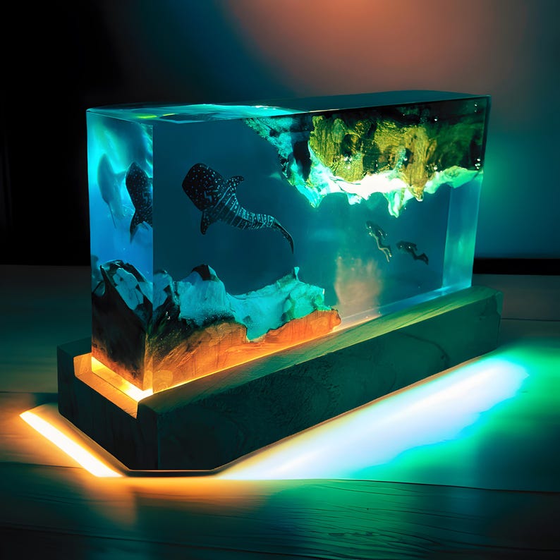 Deep Sea Resin Lamp: Whale, Scuba Divers, LED Night Light