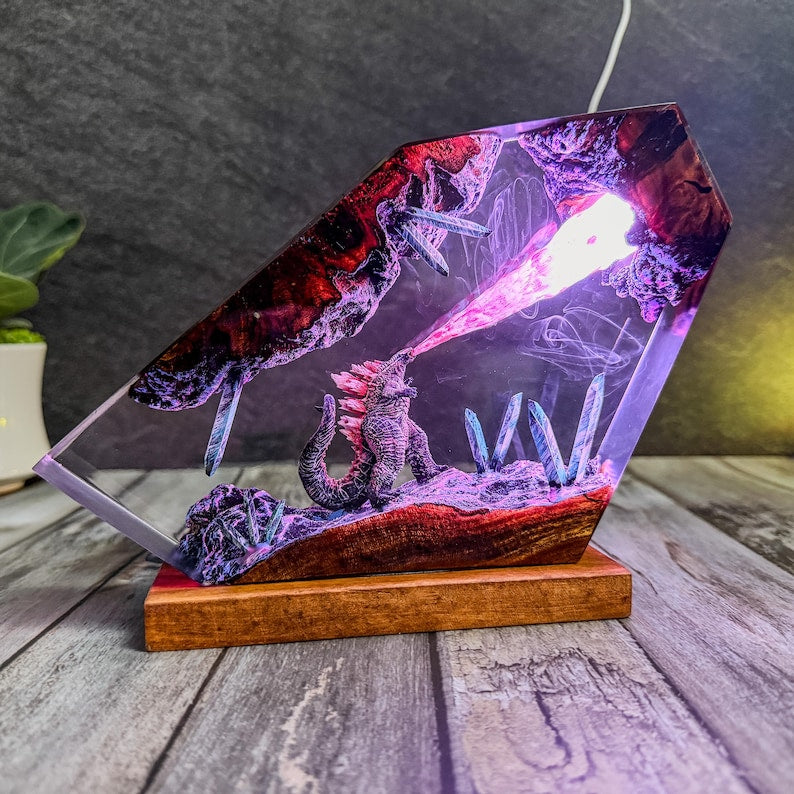King monster resin lamp, Monster night light, Epoxy wooden lamp