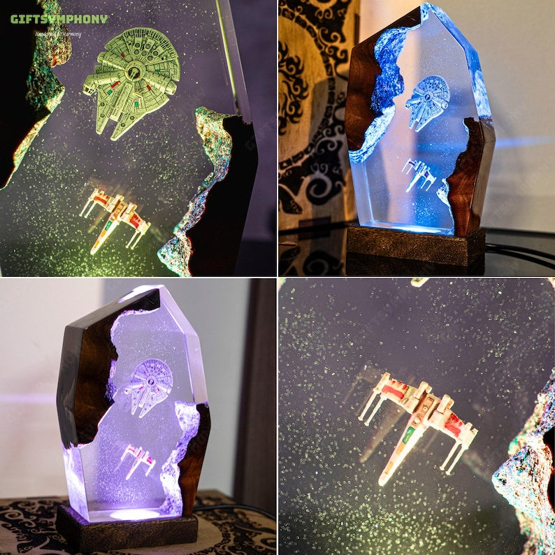 GALAXY SPACE Epoxy Resin Night Lights for bedroom, X-wing Starfighter