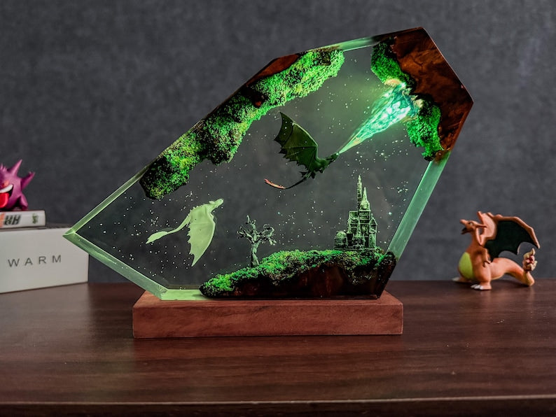Dragon Toothhless Resin Night Light, Ice, Fire Dragon Epoxy Lamp, 3D Dragon Night Light