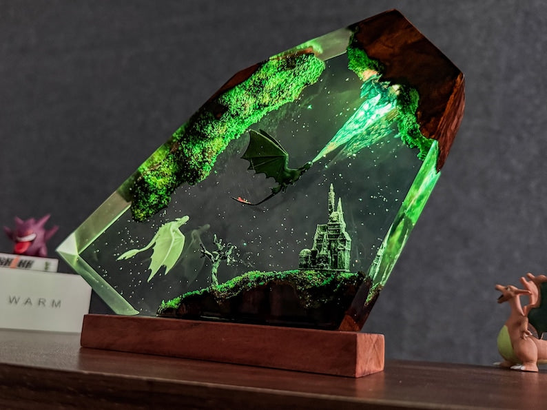 Dragon Toothhless Resin Night Light, Ice, Fire Dragon Epoxy Lamp, 3D Dragon Night Light